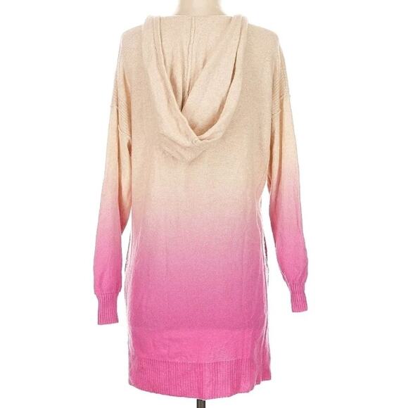 Free People Sweater Dress Tunic S 100% Cashmere Cream Pink Ombre Hooded, Pockets - Picture 3 of 10